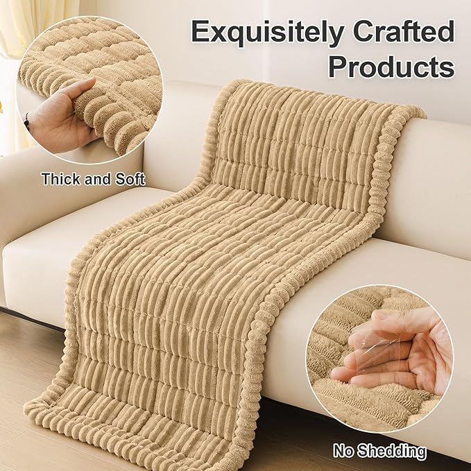 hyha Couch Covers for Dogs Washable, Non Slip Plush Dog Sofa Protectors, Fuzzy Pet Couch Covers for 3 Cushion Sofa Pet Friendly (Camel, 27.6" x 82.7")