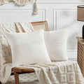 Fancy Homi 2 Packs Cream White Big Decorative Throw Pillow Covers 24x24 Inch for Living Room Couch Bed, Farmhouse Boho Home Decor, Soft Corss Corduroy Patchwork Accent Square Cushion Case 60x60 cm