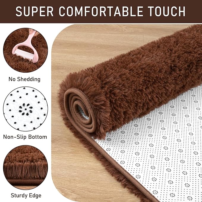 LOCHAS Ultra Soft Indoor Modern Area Rugs 9x12 Fluffy Living Room Carpets for Children Bedroom Home Decor Nursery Rug, Brown