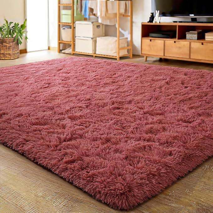 LOCHAS Ultra Soft Indoor Modern Area Rugs Fluffy Living Room Carpets for Children Bedroom Home Decor Nursery Rug 4x5.3 Feet,Blush