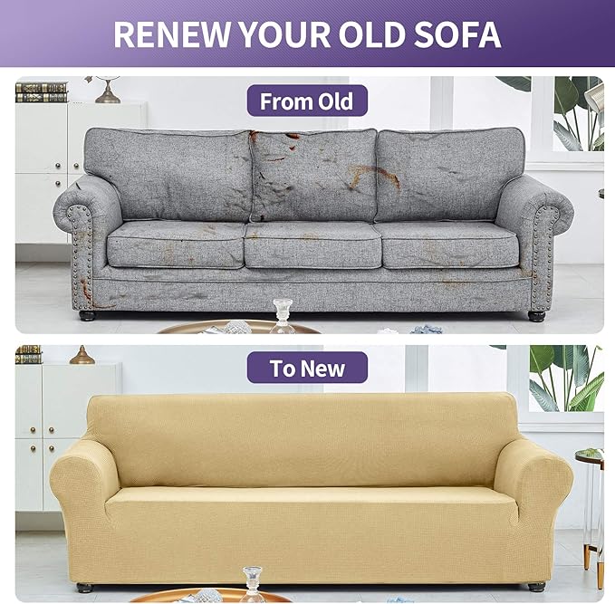 Joccun Stretch Sofa Cover for 2 Cushion Couch, Water Repellent Slipcover Protector, Washable Polyester Spandex Furniture Cover for Living Room, Pets (Champagne)