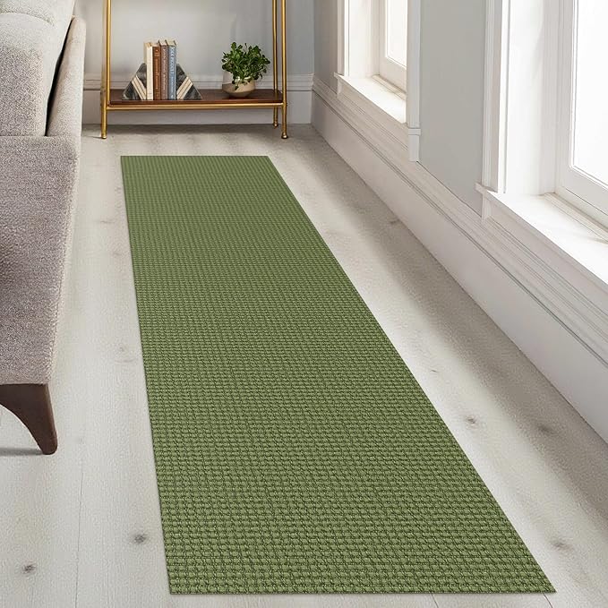 KOZYFLY Runners for Hallways 2x8 ft Washable Kitchen Runner Non Slip Rubber Backed Hall Runners Cotton Entryway Runner Rugs Floor Carpet for Indoor Backdoor Bedroom Kitchen, Bright Green/Earthy Green