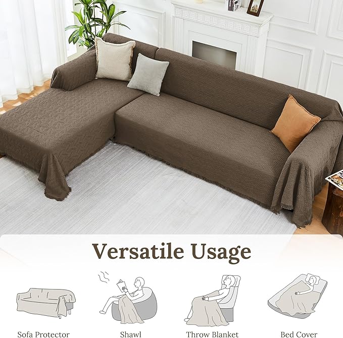 HOMERILLA Sectional Couch Covers for Sectional Sofa L Shaped Sofa Cover Blanket 2 Pieces L Shape Furniture Protector for Pets Dogs(Taupe, XXX-Large)