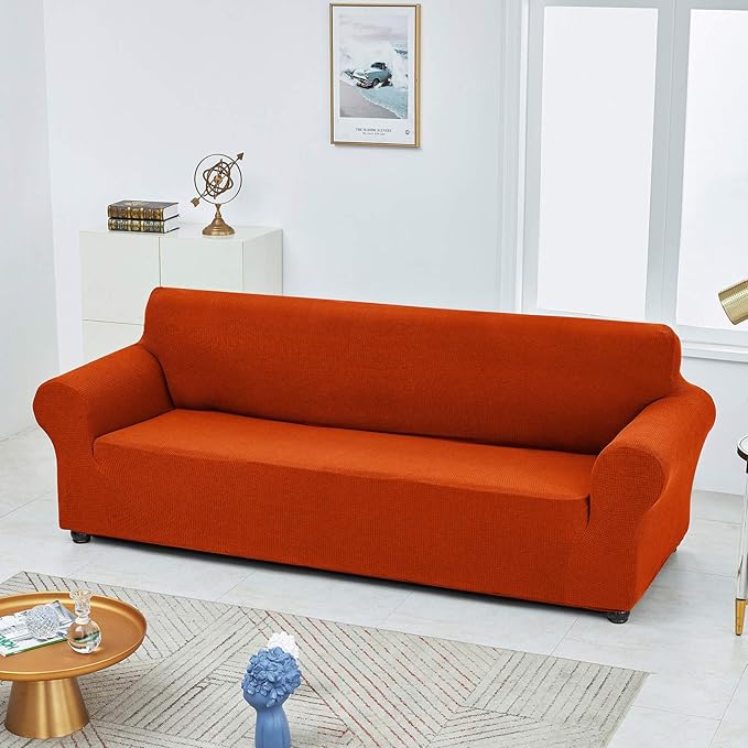 Joccun Stretch Loveseat Couch Cover, 1-Piece Sofa Cover for 2 Cushion Couch Spandex Jacquard Washable Furniture Protector Cover for Living Room,Kids,Pets（Loveseat,Pureed Pumpkin）