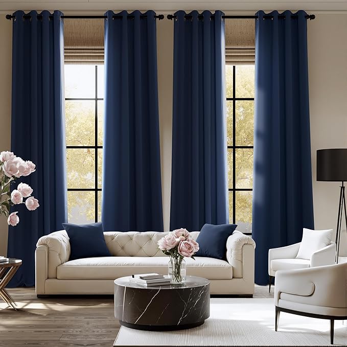 NICETOWN Blackout Curtains Grommet 2 Panels 72 Inches Long, Navy Blue