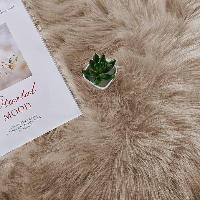 Latepis Living Room Carpet Brown Beige Large Area 6x8 Rug Washable Faux Fur Rug Fluffy Sheepskin Rugs for Bedroom Playroom Throw Rugs Home Decor Rectangle