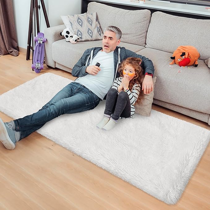 Runner Rug for Bedroom White 2x5ft Fluffy Area Rug Bedside Runner Rug for Kids Room Boys Teens Nursery Baby Living Room Dorm Home Decor Carpets Kid Sbedroom Rug