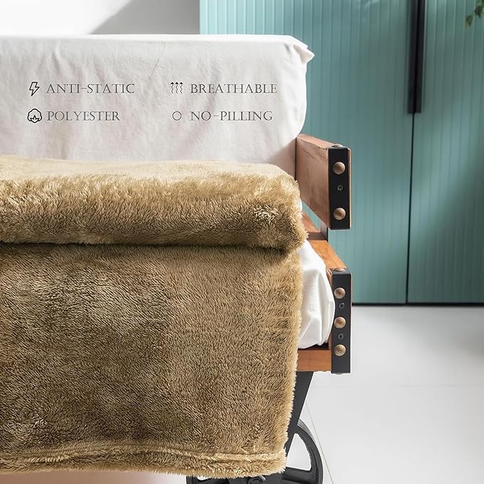 Exclusivo Mezcla Plush Fuzzy Fleece Throw Blanket Extra Large, Super Soft, Fluffy and Warm Blankets for Couch, Bed, All Season (Brown, 50x70 inches)
