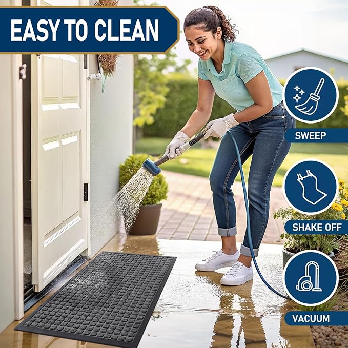 Smiry Front Door Mat Outside Entrance, Heavy Duty Natural Rubber Doormat, Non Slip, Trap Dirt and Moisture, Easy Clean, Low Profile Welcome Floor Mats for Indoor Outdoor Entry, 59x23 Inch, Grey