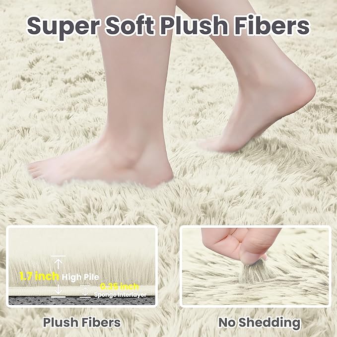 4x6 Area Rugs for Living Room Rug: Soft Fluffy Shag Cream White Rugs for Bedroom, Non-Slip Large Fuzzy Plush Rug Indoor Floor Carpet for Nursery Kids Boys Girl Room, Dorms, Playroom, Modern Home Decor