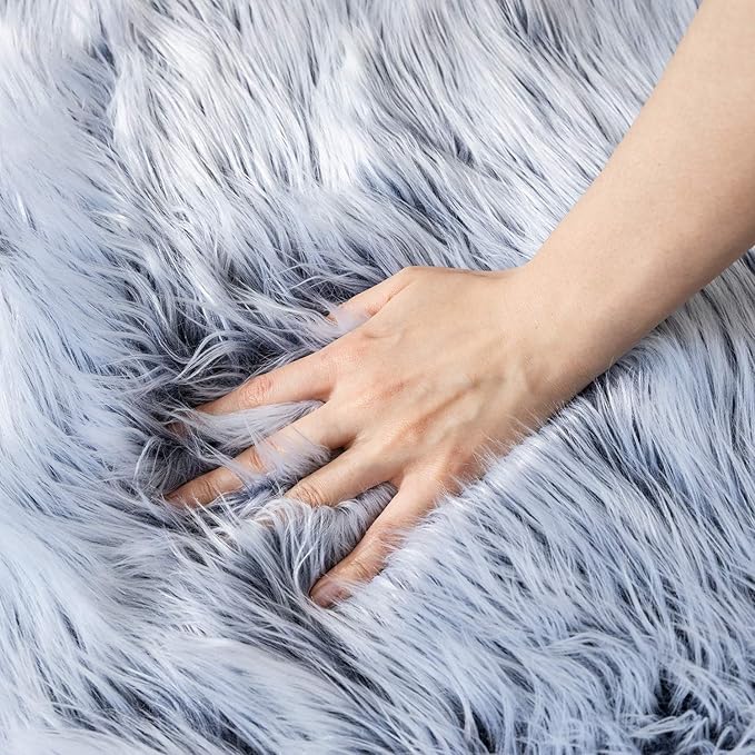 Ashler Faux Fur Rug, Fluffy Shaggy Area Rug Ultra Soft 3 x 5 Feet Rectangle Fur Rug Frosted Bottom Blue Fuzzy Rug Machine Washable Shag Rug, Nursery Decor Throw Rugs for Bedroom, Living Room