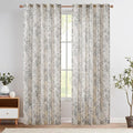 jinchan Linen Blend Curtain Floral Curtains for Living Room 84 Inch Length Grey Printed Curtain Rod Pocket Back Tab Farmhouse Peony Flower Patterned Drapes Bedroom Window Curtains Set 2 Panels