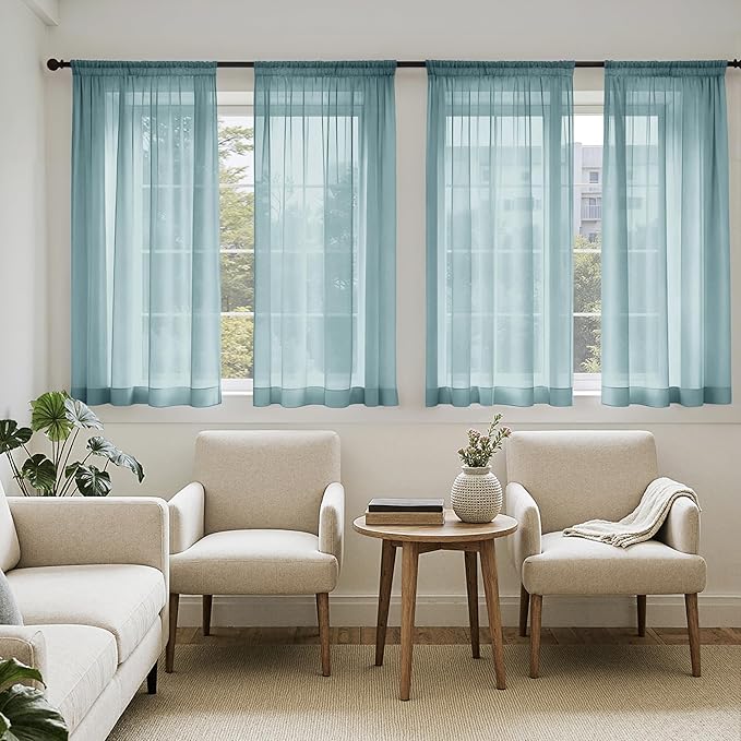 MIULEE Dusty Blue Sheer Curtains 63 Inches Long, 4 Panels Set, Light Filtering Rod Pocket Voile Drapes for Living Room and Bedroom, Airy Soft Fabric Window Treatments, 42 x 63 Inches