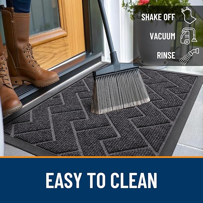 OLANLY Front Door Mat Indoor Outdoor Entrance, Waterproof All-Season, All-Weather Doormat, Sturdy Natural Rubber, Low Profile, Easy Clean Patio Porch Entryway Mat, Herringbone Brick (Grey, 71x23)
