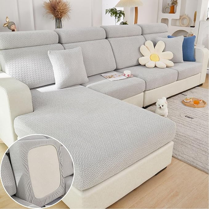 Sofa Covers Couch Covers for Sofa Pet Friendly Couch Cushion Covers Universal Sofa Covers Washable Stretch Slipcovers for Sectional Sofa (Texture Light Gray,Extra Large Single Seat Cover)