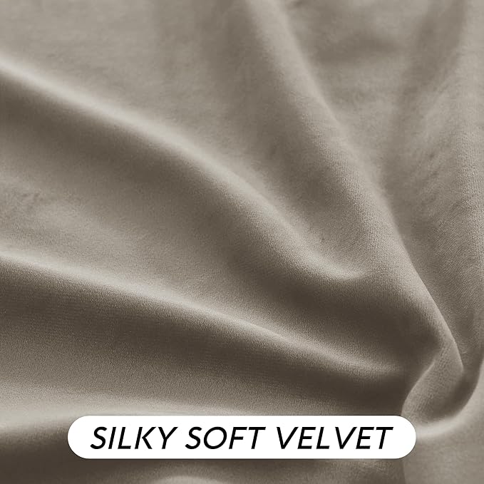 RYB HOME Taupe Velvet Curtains with Hook Tape, Back Tab Thermal Insulated Privacy Protect Decorative Drapes for Bedroom Home Office, W 52 x L 90 inches, 2 Panels Set