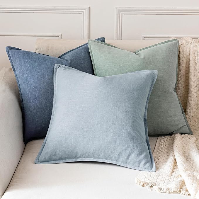 MIULEE Decorative Linen Pillow Covers 18x18 Inch Blue Ashes Boho Farmhouse Neutral Couch Throw Pillows for Bed Pack of 2 Accent Modern Pillowcase Sofa Livingroom Home Decor