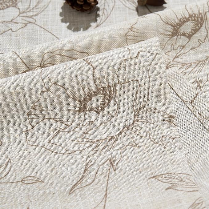 jinchan Floral Linen Curtains for Living Room 63 Inch Length Taupe Flower Curtain Rod Pocket Back Tab Farmhouse Curtains with Printed Floral Bedroom Window Curtain Set, 2 Panels Taupe