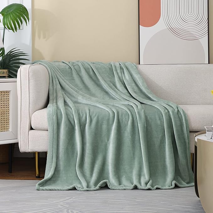 JIAHANNHA Saga Green Throw Blanket Fleece Blanket 60"x80",Super Soft Cozy Plush Throw Blanket for Couch Sofa Bed,Warm and Lightweight Bed Blankets for Adults