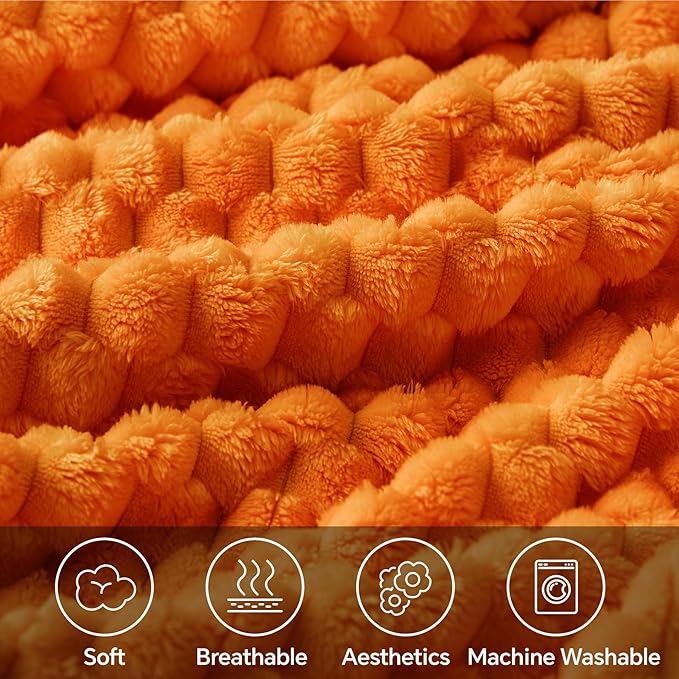 BEDELITE Fleece Blanket Twin Size for Bed Couch, 3D Jacquard Decorative Orange Fall Throw, Soft and Cozy Warm Plush Fuzzy Blanket, 60x80Inches