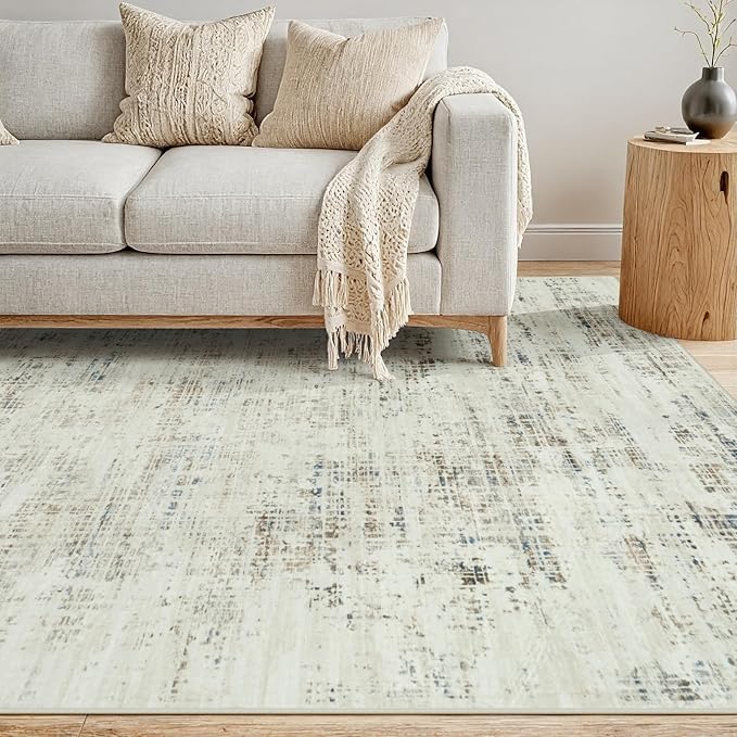 10x12 Area Rugs for Living Room Washable Rug: Anti-Skid Abstract Modern Living Room Rug Soft Thin Carpets Indoor Floor Non-Shedding Carpet for Bedroom Dining Farmhouse Nursery Gray White Blue