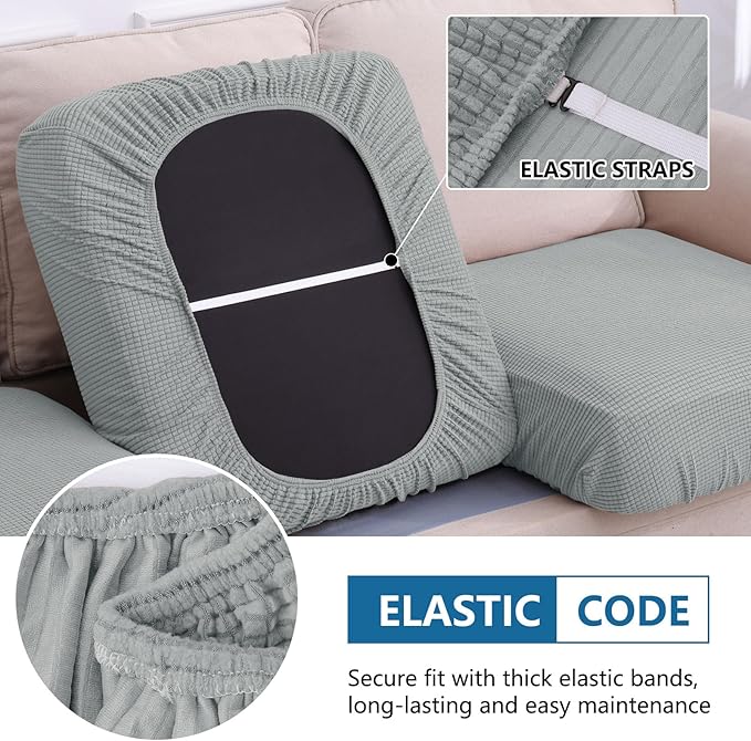 hyha Waterproof Couch Cushion Covers for Pets, Non Slip Sofa Seat Cover for Dogs Washable, Soft Thick Stretch Jacquard Fabric, Sofa Slipcovers with Elastic Bottom (1 Piece for Medium, Light Grey)