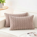 Pack of 2 Corduroy Decorative Throw Pillow Covers 12x24 Inch Soft Striped Pillow Covers Modern Farmhouse Home Decor for Sofa Living Room Couch Bed（Light Brown）