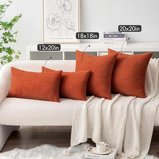 MIULEE Pack of 2 Rust Throw Pillow Covers 20x20 Inch Soft Chenille Pillow Covers for Sofa Living Room Couch Solid Dyed Cases
