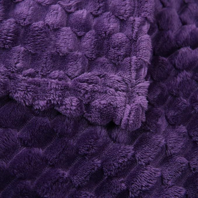 Puncuntex Deep Purple Throw Blanket 108"×90" inches Fuzzy 3D Jacquard Decorative Flannel Fleece Super Soft Plush Cozy Blanket for Couch Sofa Chair Lightweight