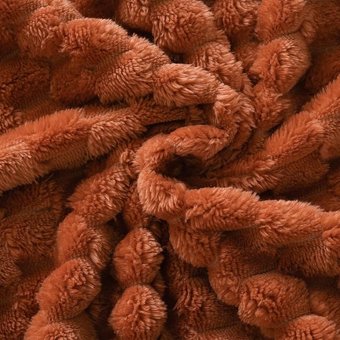 Puncuntex Burnt Orange Throw Blanket 90"×90" inches Fuzzy 3D Jacquard Decorative Flannel Fleece Super Soft Plush Cozy Blanket for Couch Sofa Chair Lightweight