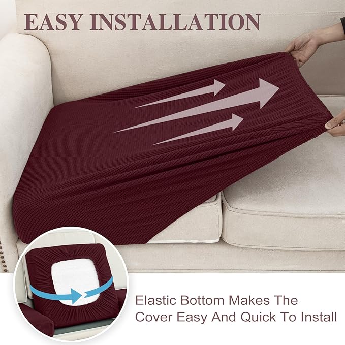 Couch Cushion Chaise Lounge Cover Washable Separate Seat Chaise Couch Cover Stretch Sectional Sofa Slipcover (1 Piece for Chaise or Sofa 3-Seater, Burgundy)