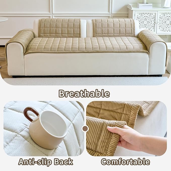 Couch Covers for Dogs Washable, Non Slip Couch Covers for Loveseat Sofa Pet Friendly, Soft Fuzzy Sofa Covers for Pet, Dog Couch Cover Furniture Protector(1PC,Light Brown,27.6"x82.7")