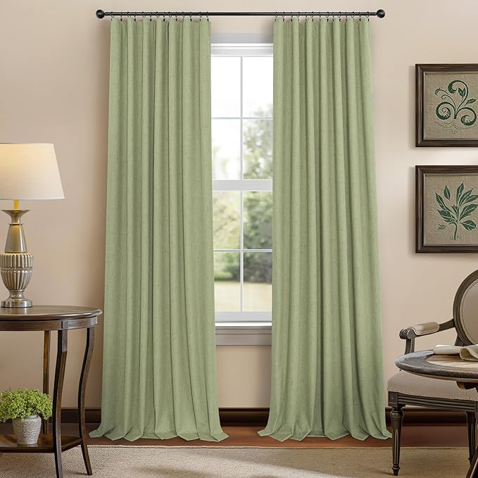 Light Sage Blackout Curtains for Bedroom Aesthetic 54 Inch Long 2 Panel Thermal Insulated Darkening Vintage Curtains for Small Window Short Length Classroom Playroom Linen Look Cottage Core Sage Green