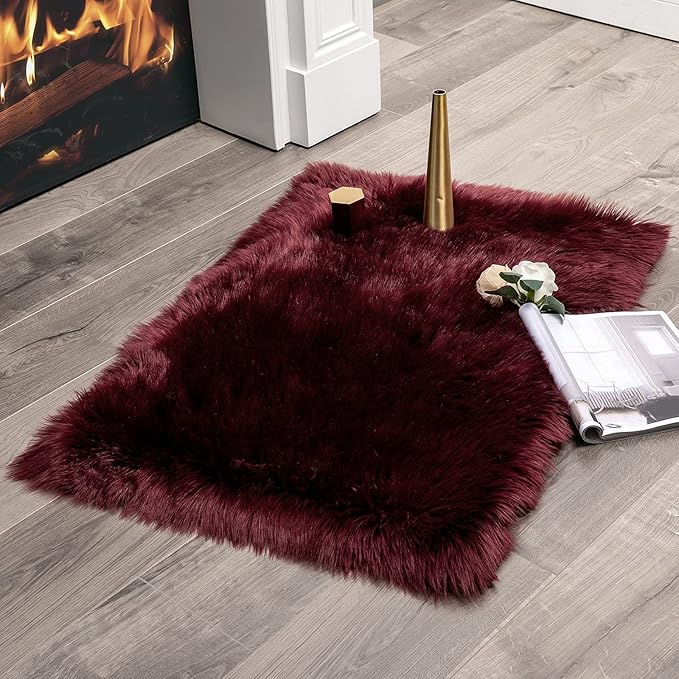 MIULEE Fluffy Rug Soft Shaggy Faux Fur Area Rug Luxury Plush Rectangle Carpet for Bedroom Living Room Sofa Chair 2 x 3 Feet,Wine Red