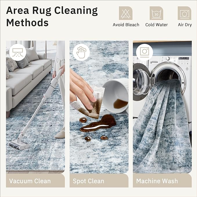 Runner Rug 2'x10' Abstract Washable Non-Slip Runner Rugs for Kitchen Bathroom Laundry Room Blue Vintage Floor Carpet Runners for Hallway Entryway