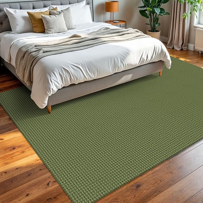 KOZYFLY Washable Area Rug 6x9 ft Rubber Backed Non Slip Rugs for Living Room Braided Cotton Bedroom Rug Woven Office Rugs Indoor Floor Carpets for Dining Bedroom Living Room, Bright Green/Earthy Green