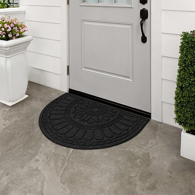 Mohawk Home Entryway Door Mat 2' X 3' All Weather Outdoor Non Slip Recycled Rubber Doormat, Rope Impressions Black