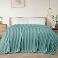 Exclusivo Mezcla Twin Size Flannel Fleece Blanket, Super Soft Striped Jacquard Bed Blanket, Lightweight Fuzzy Cozy for All Seasons, 60x80 Inches, Celadon
