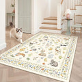 Cat 4x6 Area Rugs, Machine Washable Animal Floral Accent Rug Non-Slip Low Pile Soft Throw Rugs for Entryway Kitchen Bedside Living Room Bedroom Nursery Playroom (4 x 6,Beige)