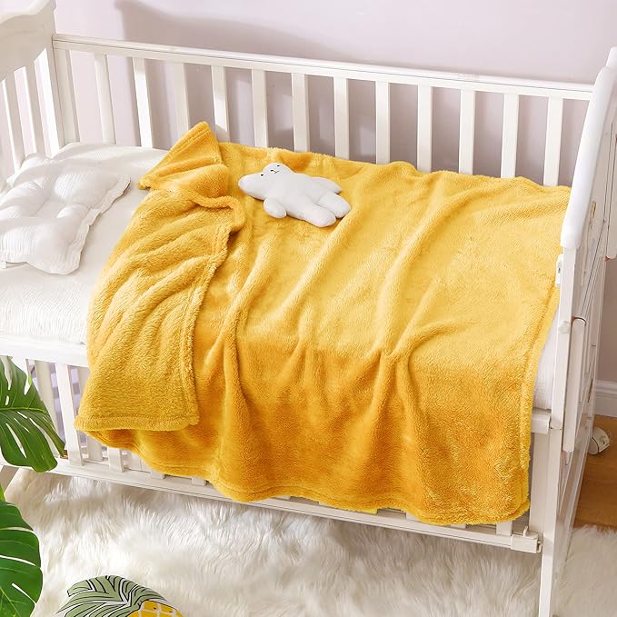 Exclusivo Mezcla Plush Fuzzy Fleece Throw Blanket, Super Soft, Fluffy and Warm Blankets for Couch, Bed, All Season (Mustard Yellow, 40x50 inches)