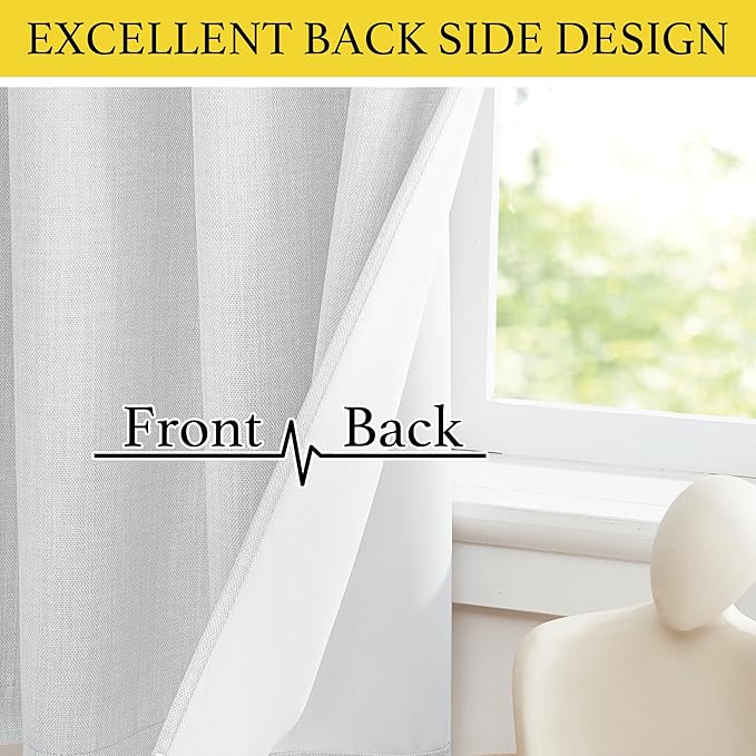 NICETOWN Farmhouse Blackout Small Curtains - Thermal Insulated Grommet Curtain Valances Room Darkening for Kitchen Window Treatments Home Decor, 34" Wide x 30" Long, 1 Pair, Greyish White