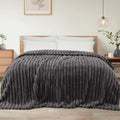 Exclusivo Mezcla King Size Flannel Fleece Blanket, Super Soft Striped Jacquard Bed Blanket, Lightweight Fuzzy Cozy for All Seasons, 90x104 Inches, Dark Grey