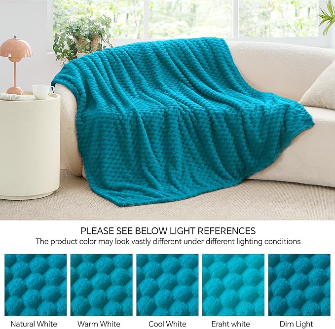 BEDELITE Fleece Throw Blanket for Couch & Bed - 3D Jacquard Decorative Jewel Blue Blanket, Super Soft and Cozy Warm Fuzzy Blanket All Seasons Suitable, 50x60Inches