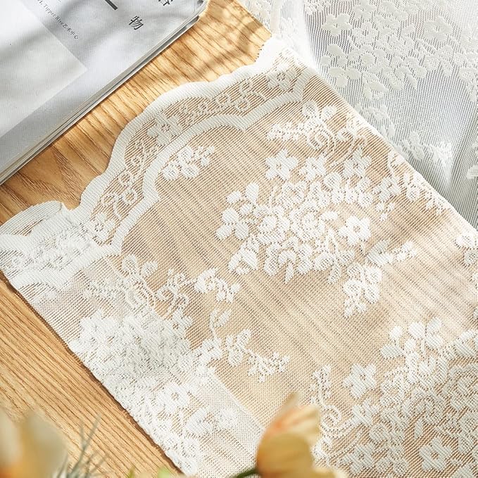 YJ YANJUN Vintage Lace Curtains 72 Inches Long- Antique Flowers Ivory Sheer Curtain Panels for Living Room Bedroom French Door, Light Filtering Drapes, 2 Panels 52W x 72L Cream