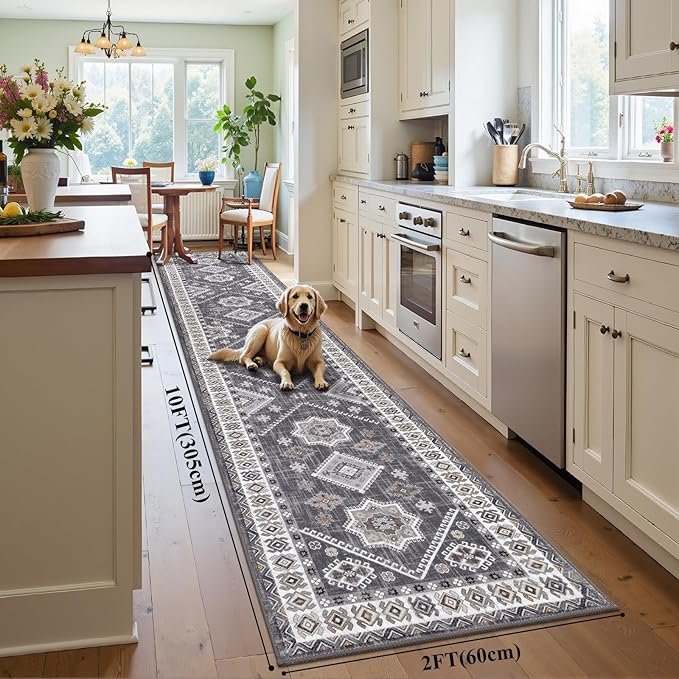 HEBE Washable Kitchen Rugs Runner 2'x 10', Non Slip Hallway Runner Rug, Low Pile Entryway Rug Laundry Room Mat Kitchen Carpet Runners for Hallways, Bathroom, Laundry, Bedside Rug