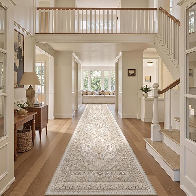 zesthome Washable Runner Rug 2.5x14 - Stain Resistant Entryway Rug,Ultra-Thin Kitchen Rugs, Anti Slip Backing Runner Rugs for Entrance Laundry Room Indoor Hallway (Cream/Beige,2.5'x14')
