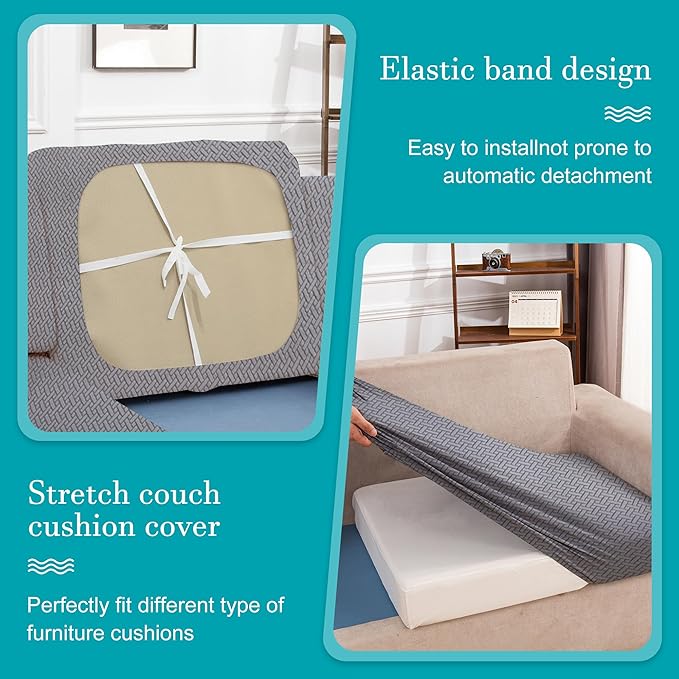 12Pcs Stretch Patio Cushion Covers,Outdoor Couch Covers Replacement,Outdoor Couch & Sofa Slipcovers,for Patio Furniture Cushion Covers,Washable Reusable Furniture Protector (Grey,Cover Only)