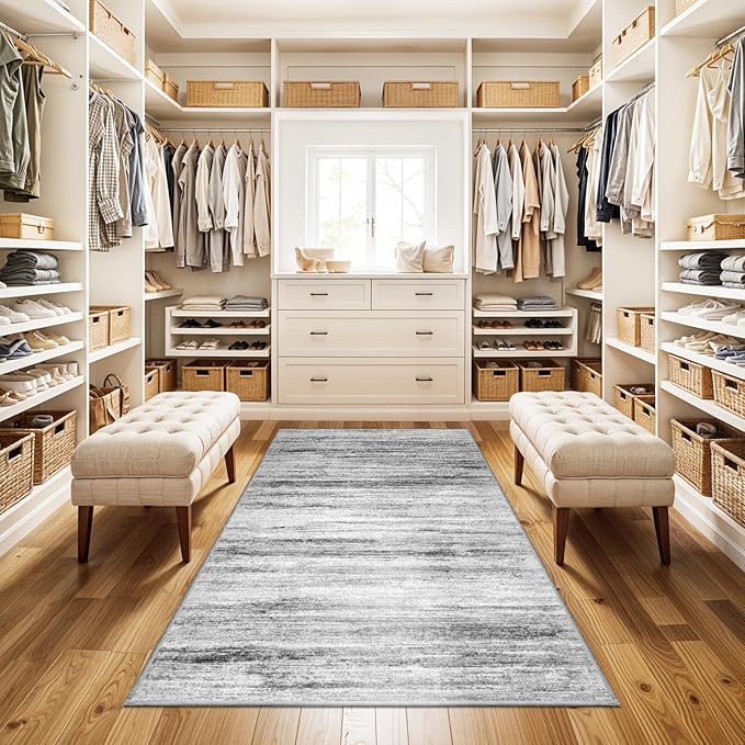 3x5 Area Rug Non-Slip: Washable Rugs for Hallway Entryway Kitchen Living Room Bedroom - Easy-to-Clean Stain and Water Resistant Carpet - Soft Low-Pile Throw Mat Grey