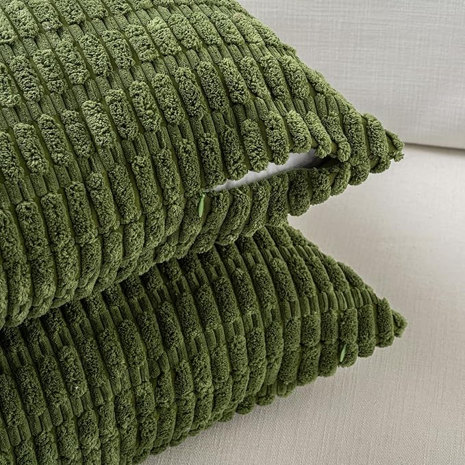 Fancy Homi Set of 4 Green Lumbar Rectangle Decorative Throw Pillow Covers 12x24 Inch for Couch Bed Chair, Aesthetic Boho Room Decor, Soft Fuzzy Thick Corduroy Textured Cushion Case 30x60cm