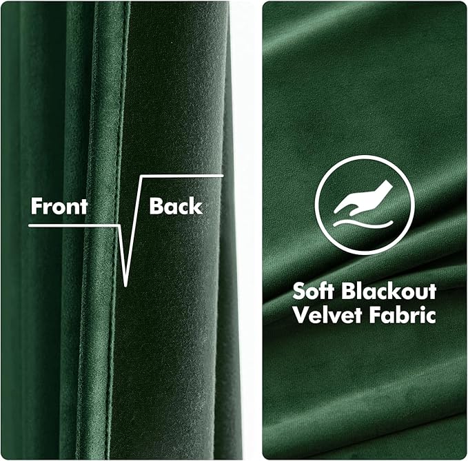MIULEE Christmas Velvet Curtains Emerald Green Elegant Grommet Curtains Thermal Insulated Soundproof Room Darkening Curtains/Drapes for Classical Living Room Bedroom Decor 52 x 72 Inch Set of 2